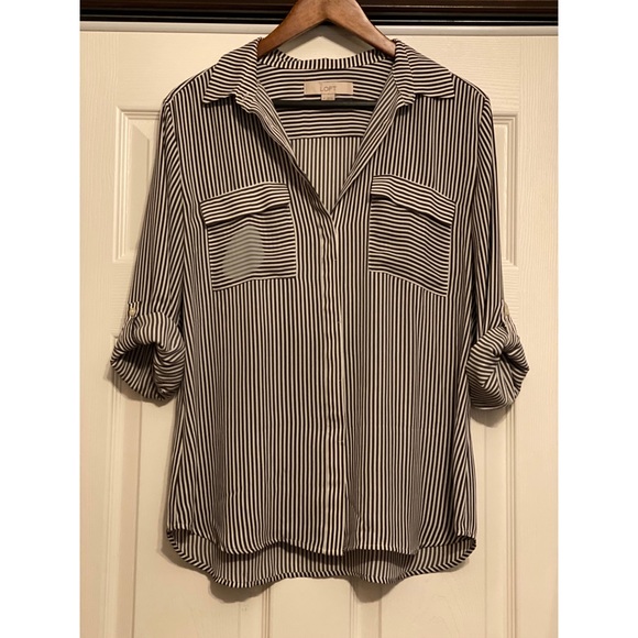 LOFT Striped Utility Blouse - Picture 1 of 2